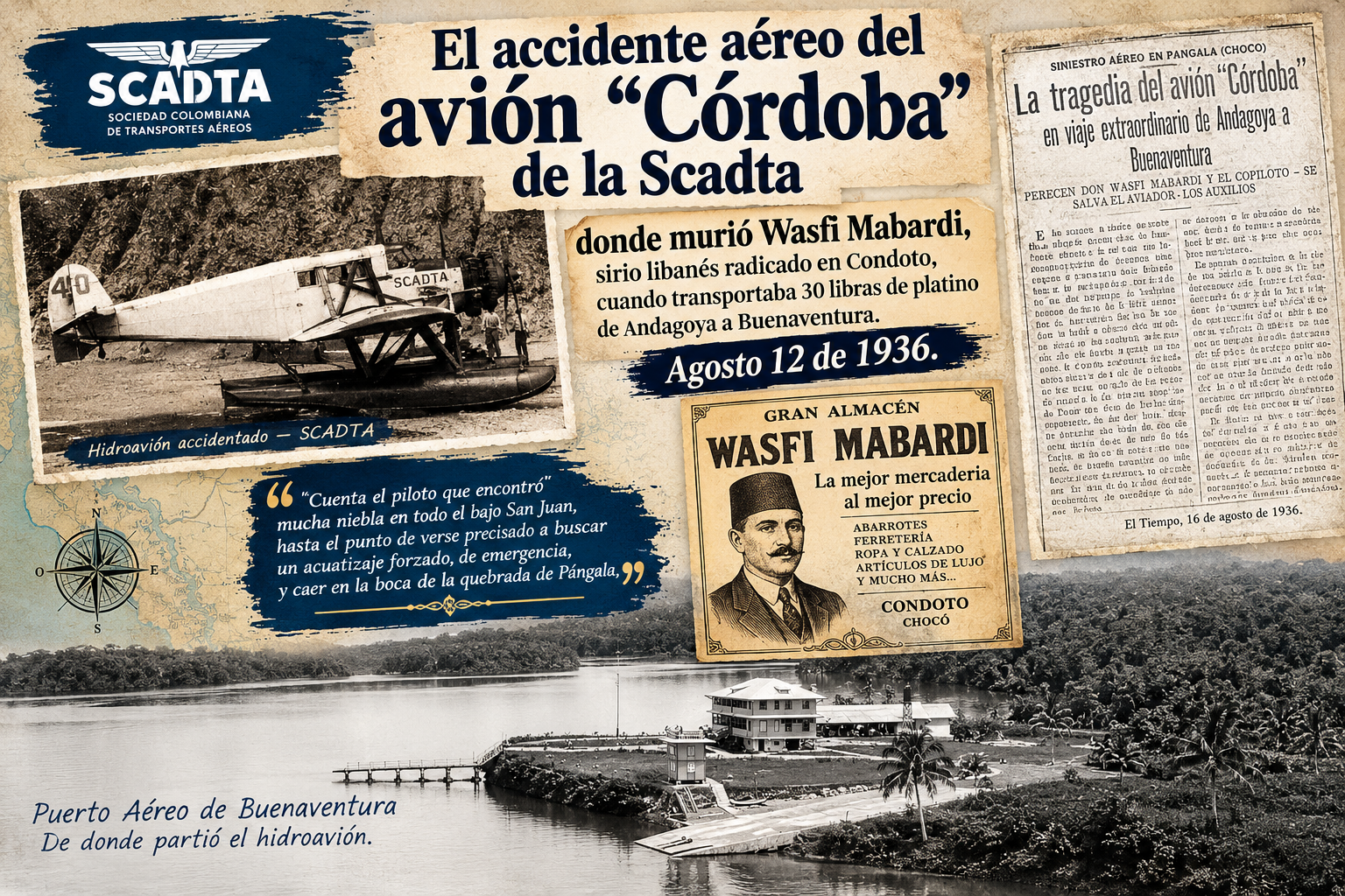 El accidente aéreo del sirio libanes Wasfi Mabardi, cuando transportaba 30 libras de platino de Andagoya a Buenaventura. Por : Gonzalo Díaz Cañadas
